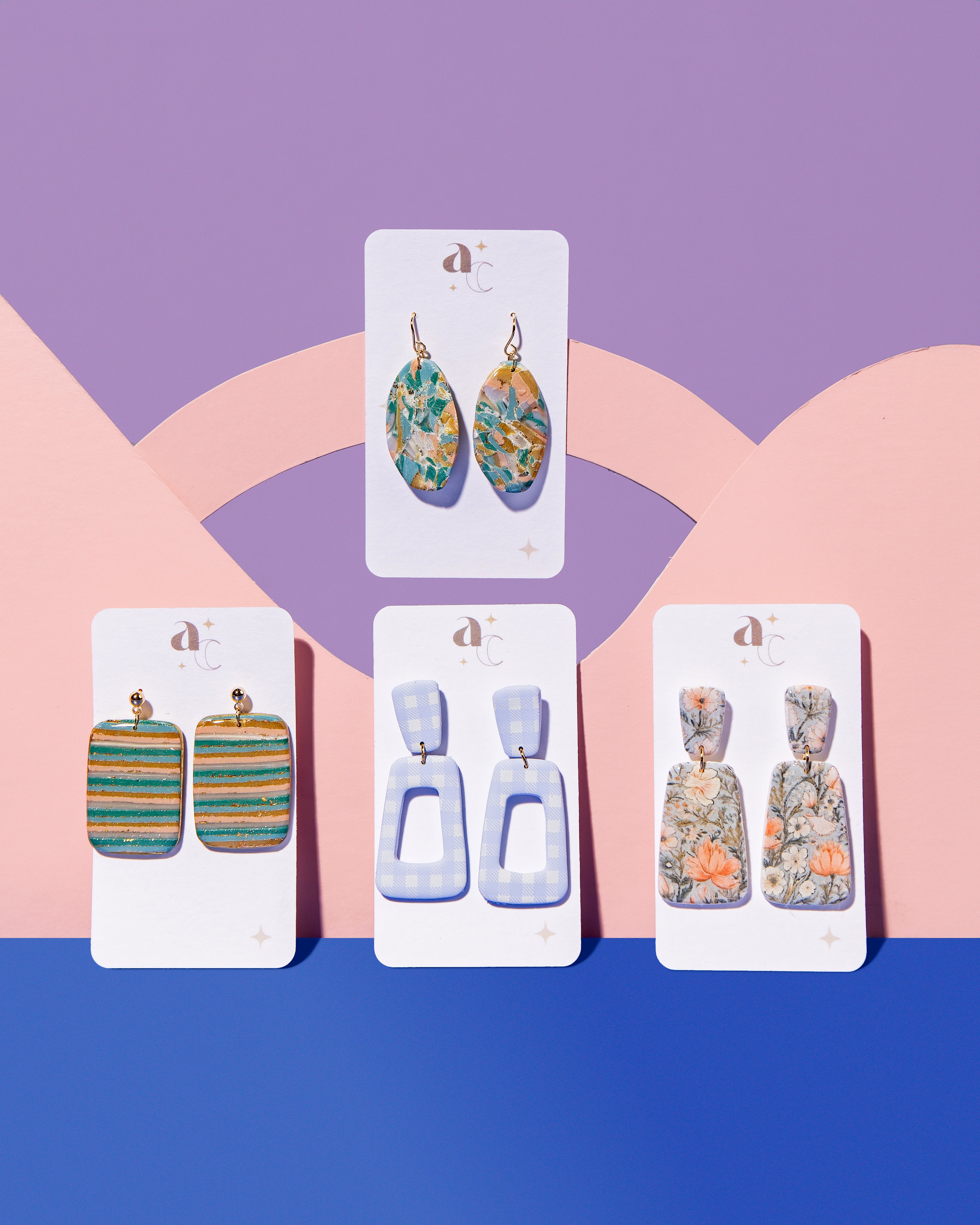 Anna Claire Collection - Light Periwinkle Gingham Earrings