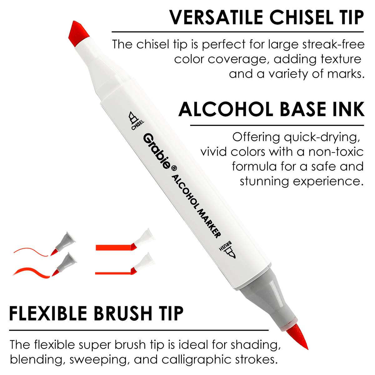 Grabie - Marker Set of 48 with Coloring Book, Dual-Tip Alcohol-Based