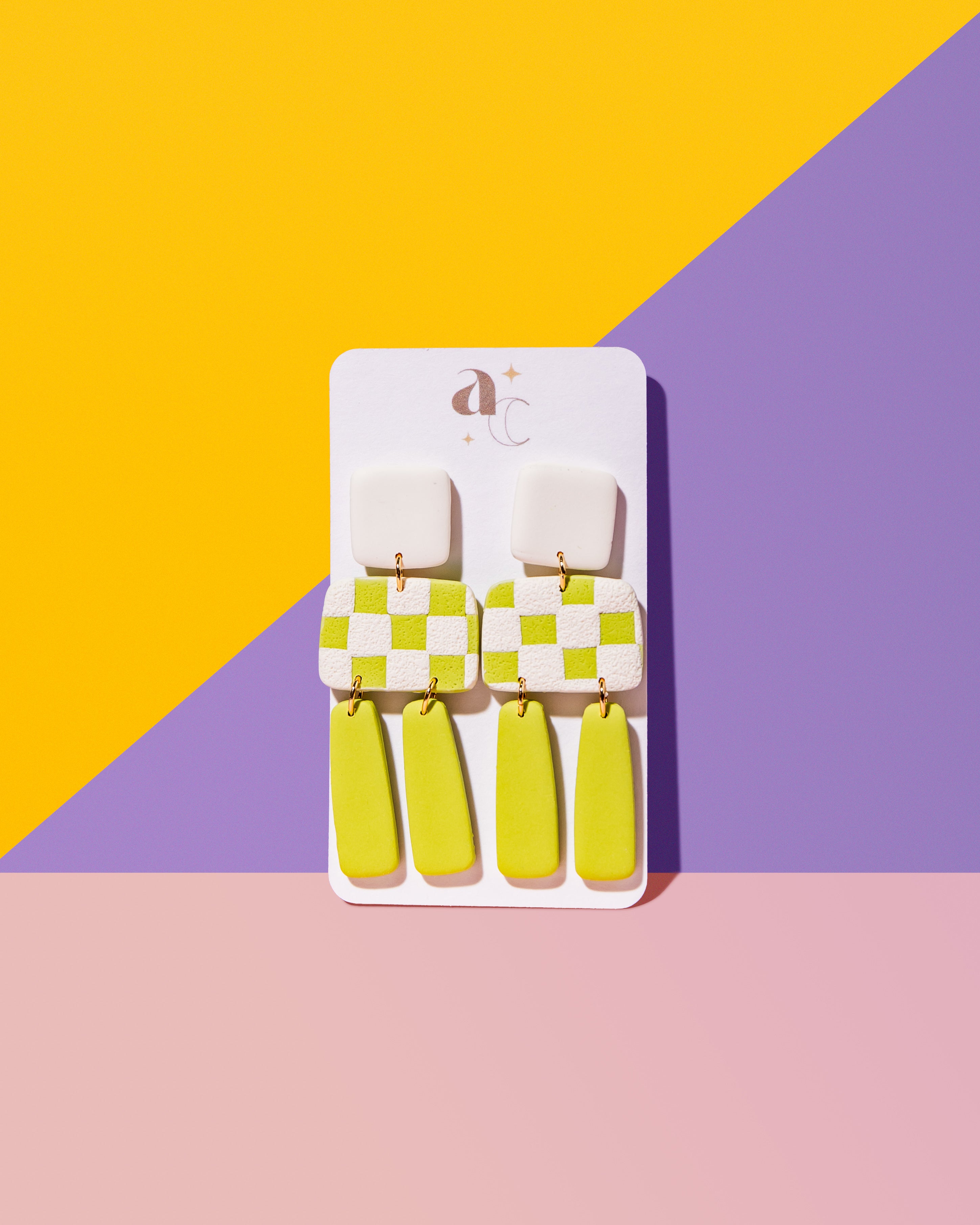 Anna Claire Collection - * Green & White Checkered Dangles