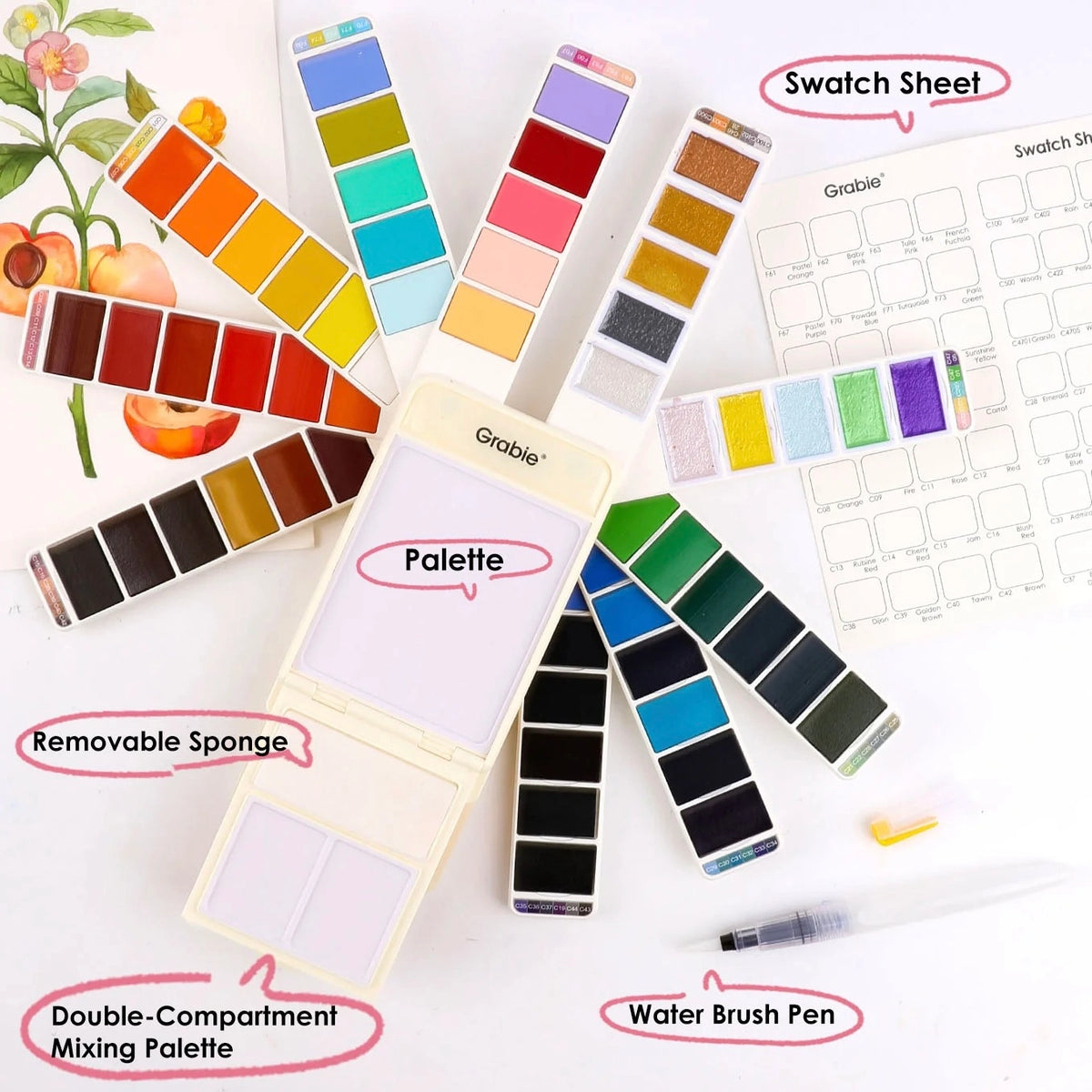 Grabie - Foldable Watercolor set of 56 with Water Brush Pen