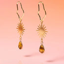 Tribe + Temple - Tiger Eye Natural Stone Dangle Post Earrings