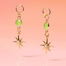 Tribe + Temple - Green Star Dangle Gold Plated Post Earrings