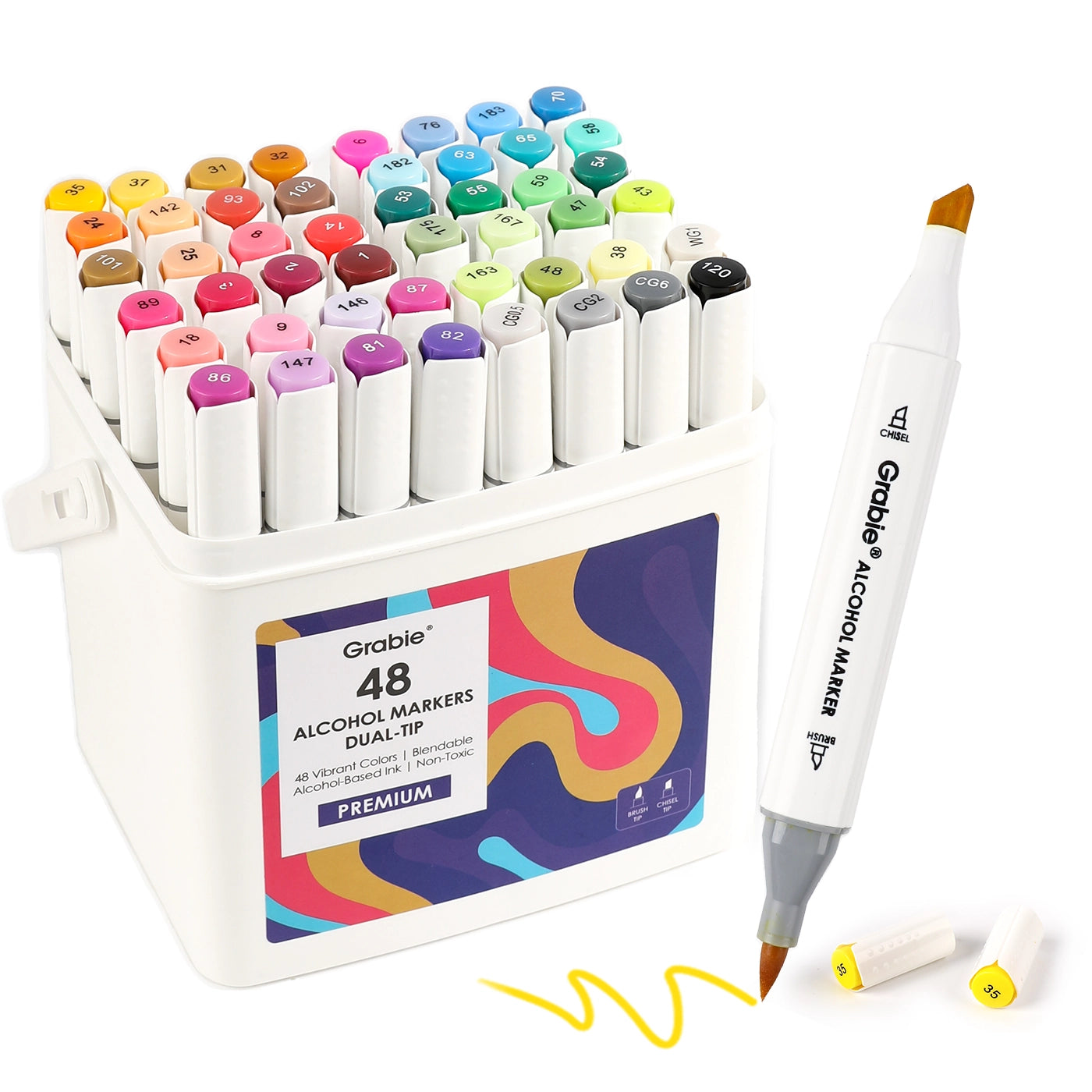 Grabie - Marker Set of 48 with Coloring Book, Dual-Tip Alcohol-Based