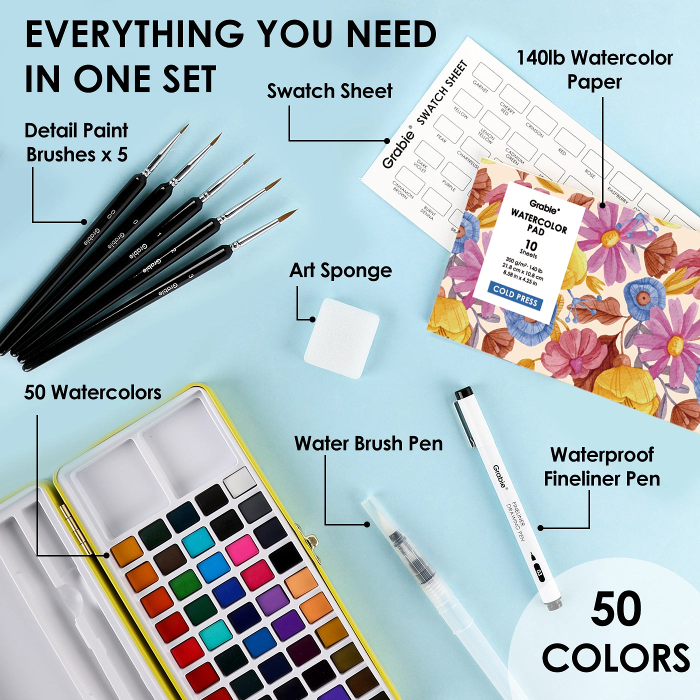 Grabie - Watercolor Set of 50: All-in-One Premium