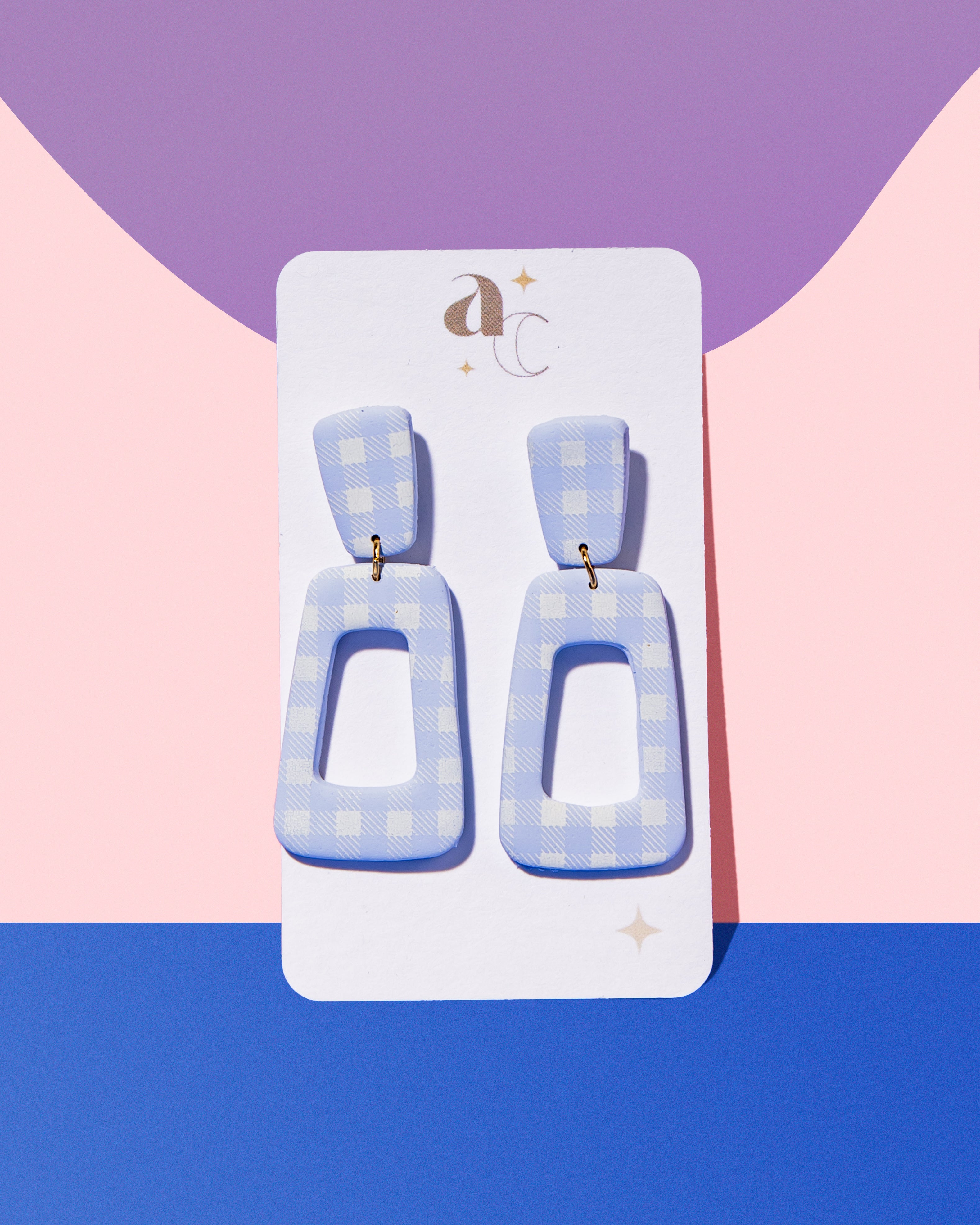 Anna Claire Collection - Light Periwinkle Gingham Earrings