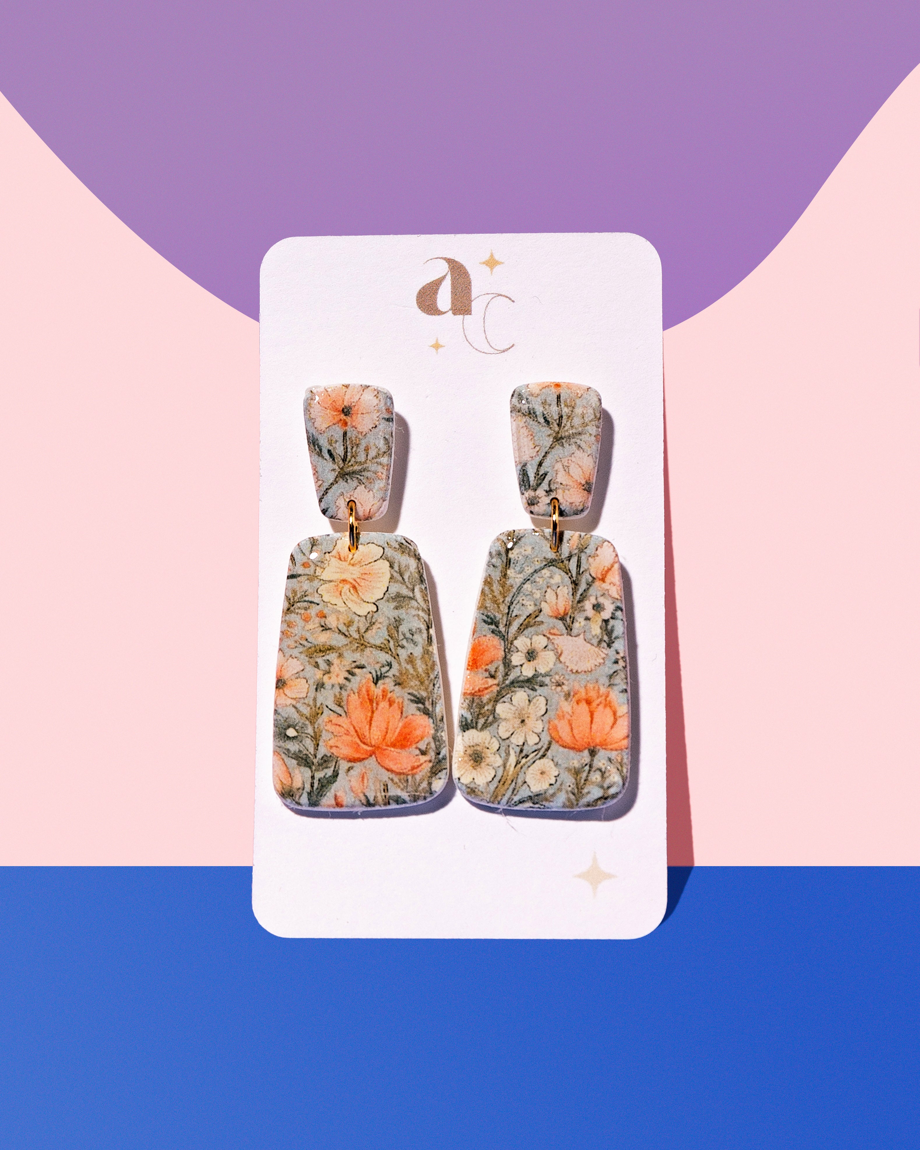 Anna Claire Collection - * Blue & Peach Floral Dangles