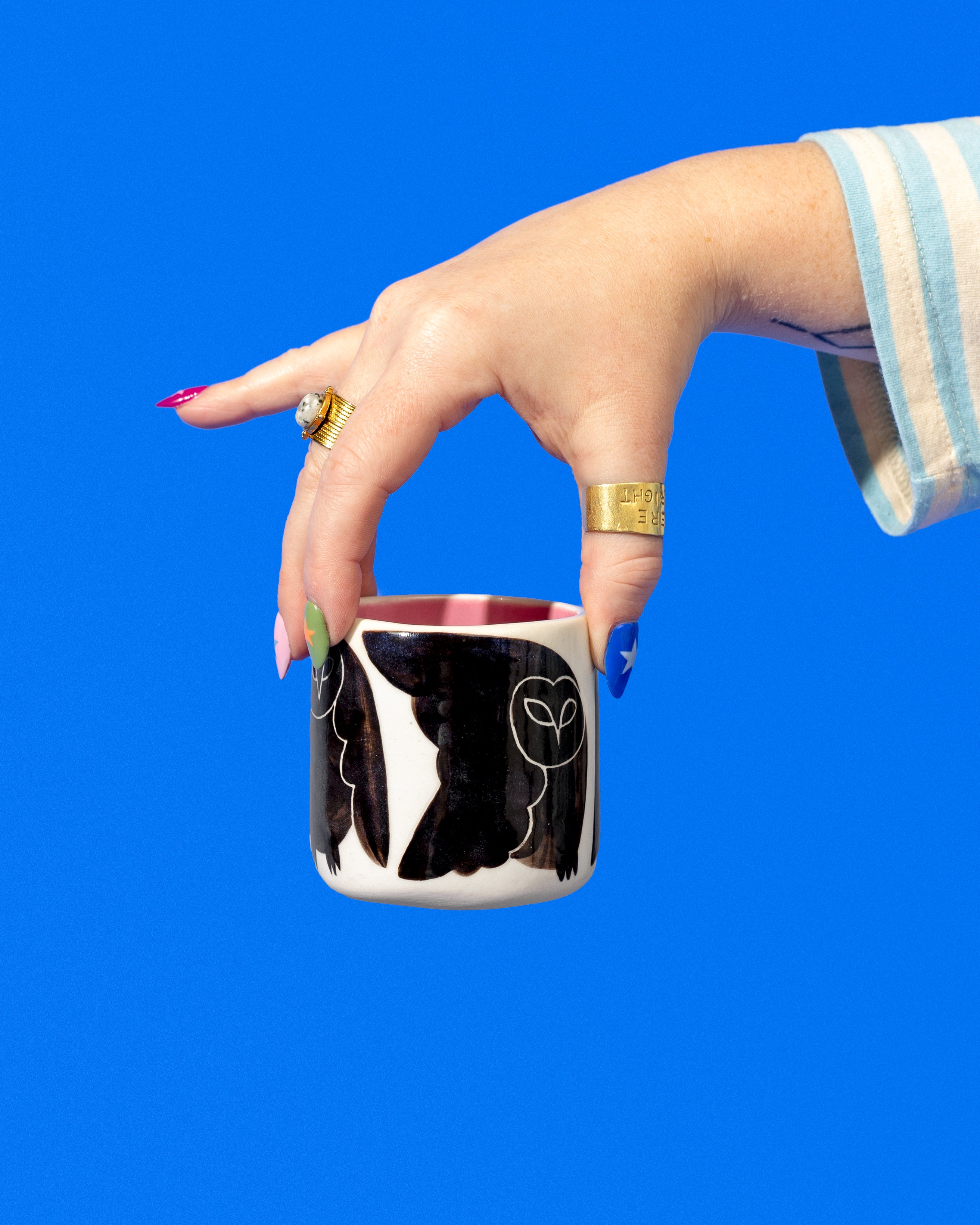 WEST HAND - * Pink Glazed Porcelain Owl Cups