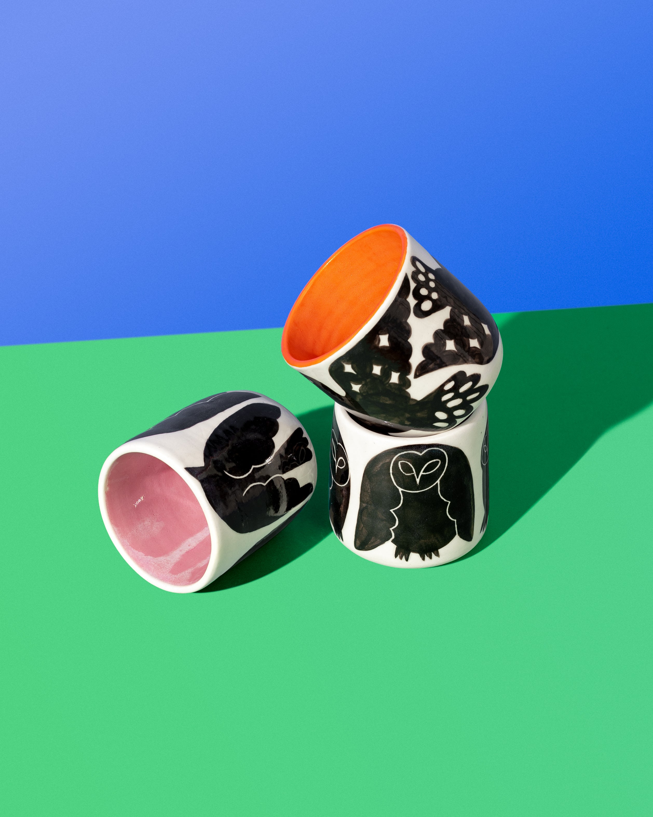 WEST HAND - * Pink Glazed Porcelain Owl Cups