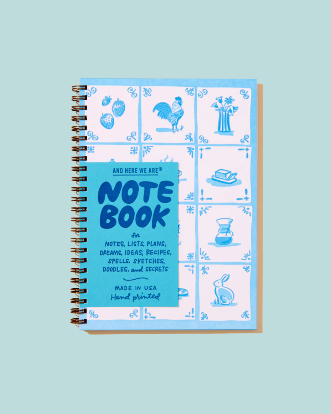And Here We Are - Delft Tile Letterpress A5 Spiral Notebook
