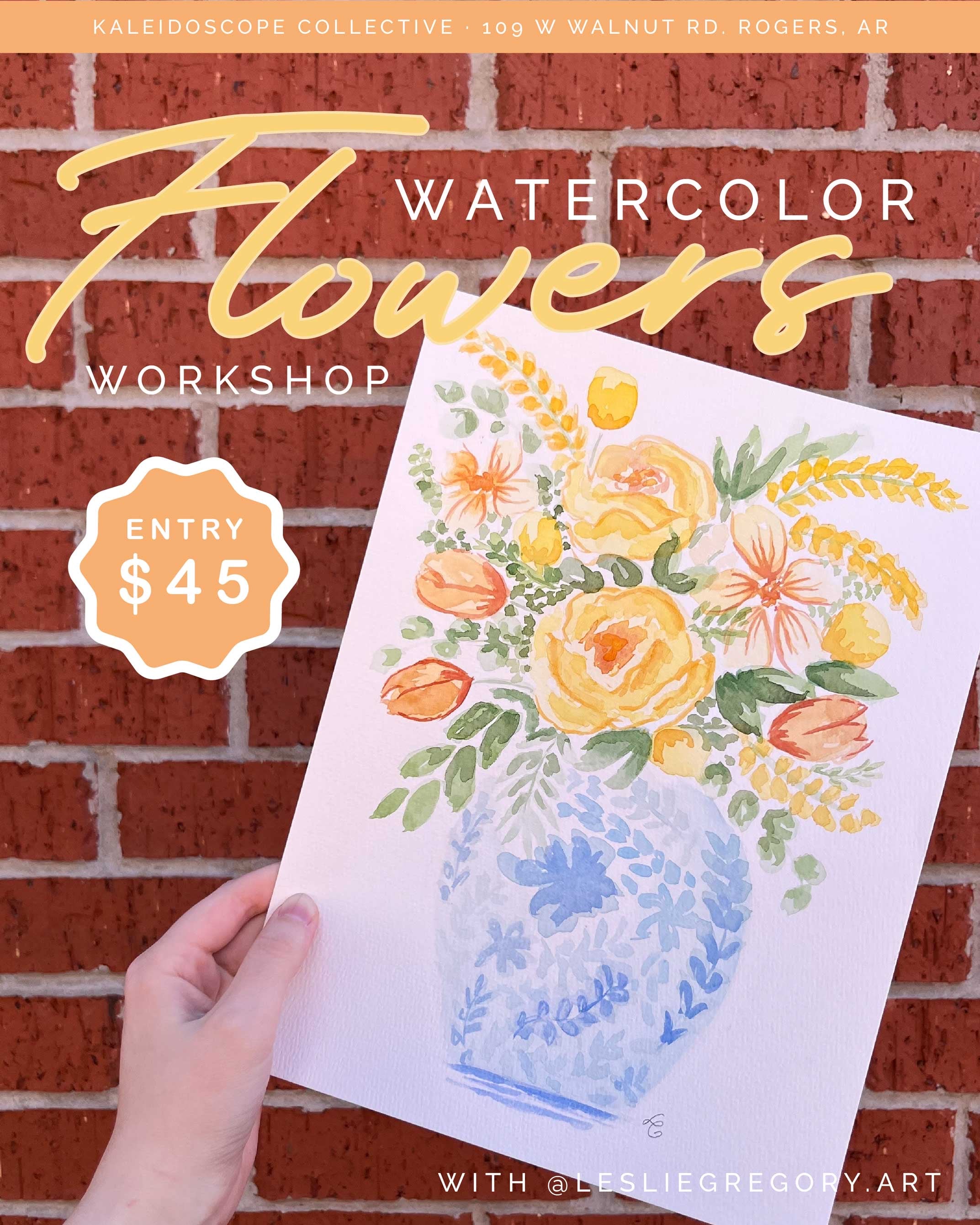 Floral Watercolor Painting Workshop with Leslie Gregory Art