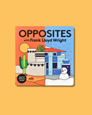 Book cover of 'Opposites with Frank Lloyd Wright' on a yellow background