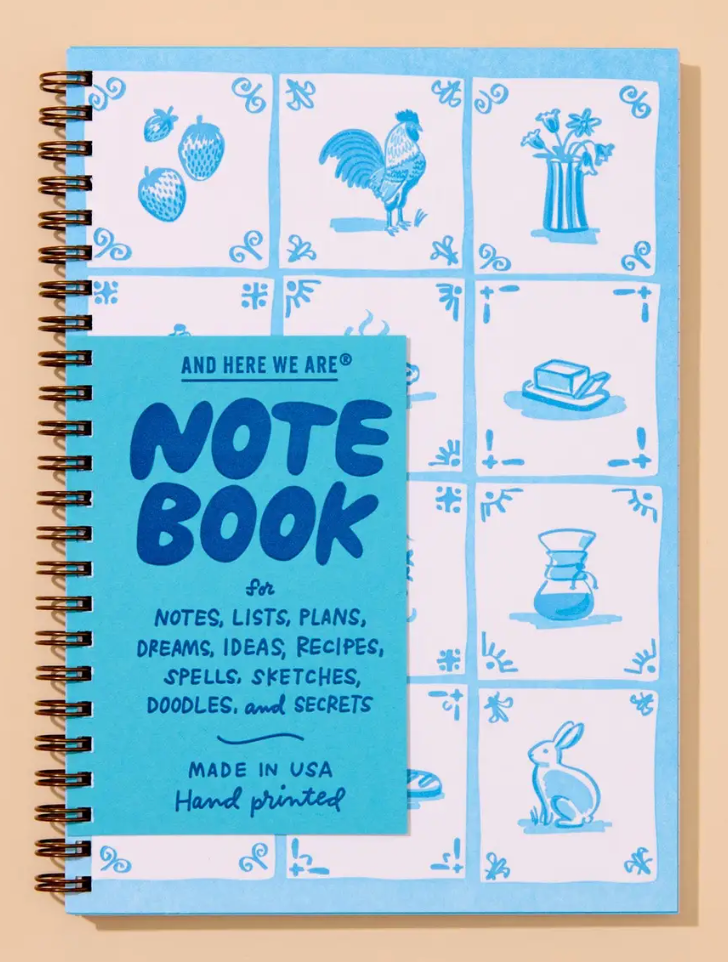 And Here We Are - Delft Tile Letterpress A5 Spiral Notebook