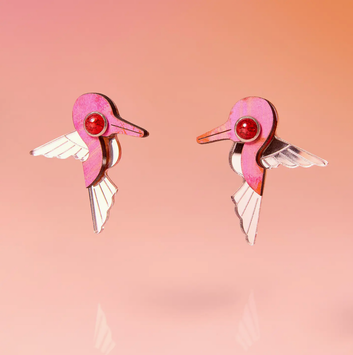 Tribe & Temple WS - Hummingbird Stud Earrings Recycled Painted Wood and Acrylic