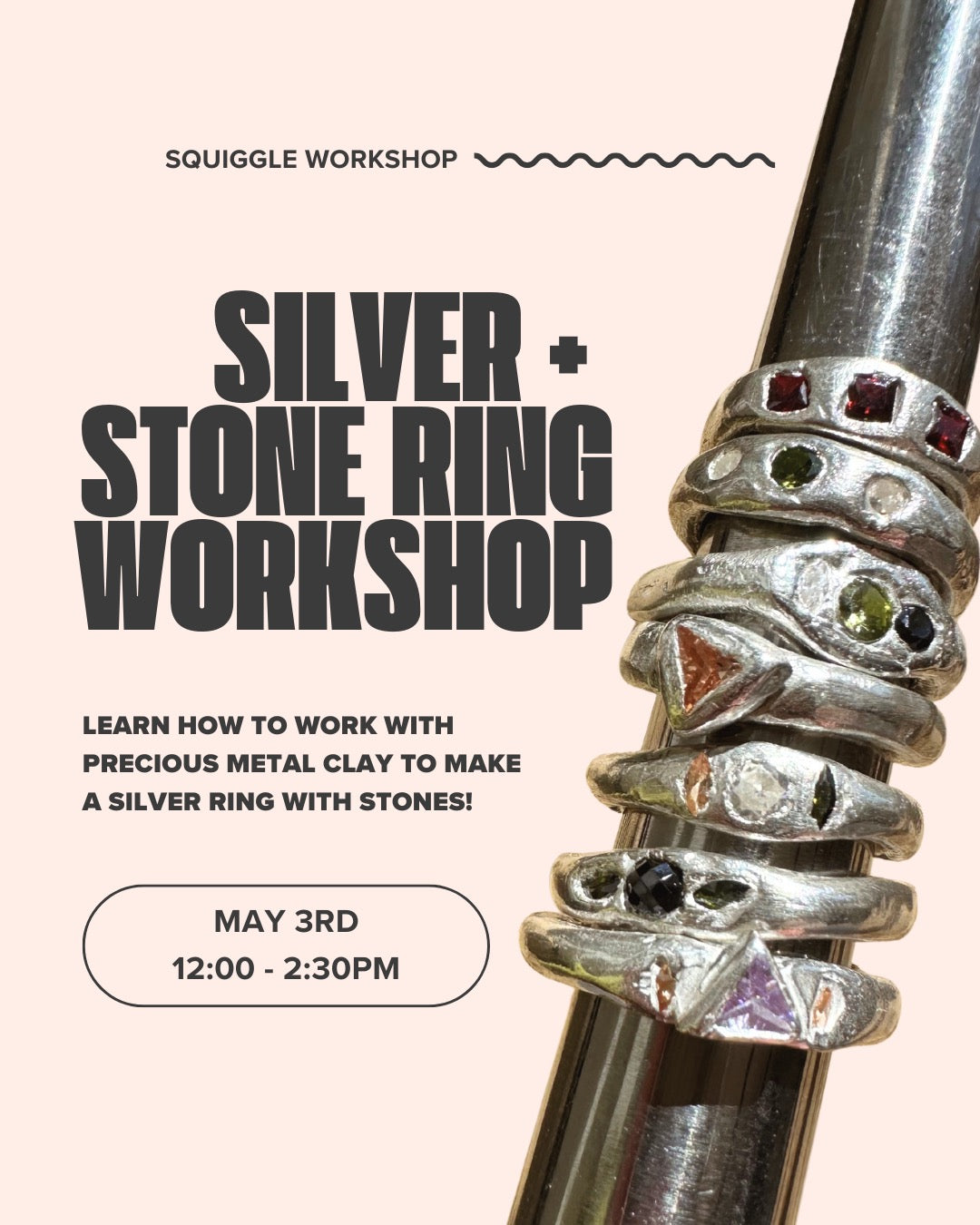 Silver Clay Ring made with Precious metal clay and cz stones made in Rogers, Arkansas at Kaleidoscope Collective in NWA with Rebecca Hewitt