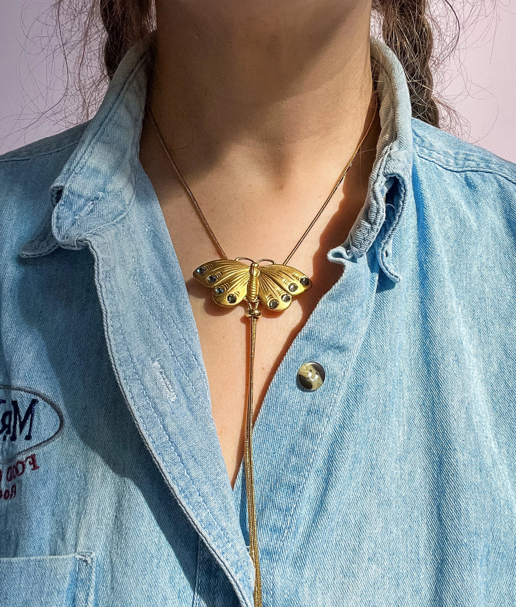Velvet Outlaw - Butterfly Vintage Style Gold Bolo Tie