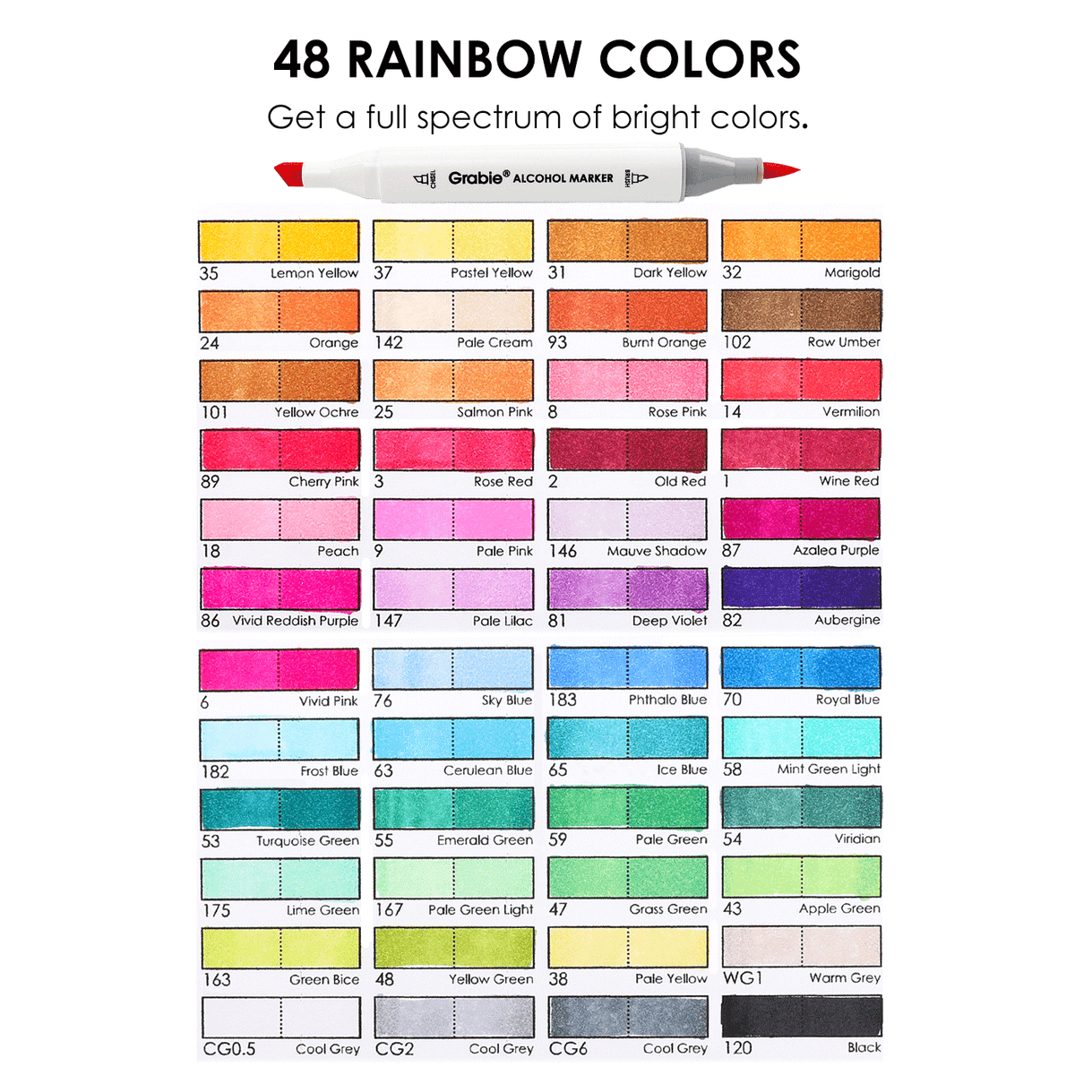 Grabie - Marker Set of 48 with Coloring Book, Dual-Tip Alcohol-Based