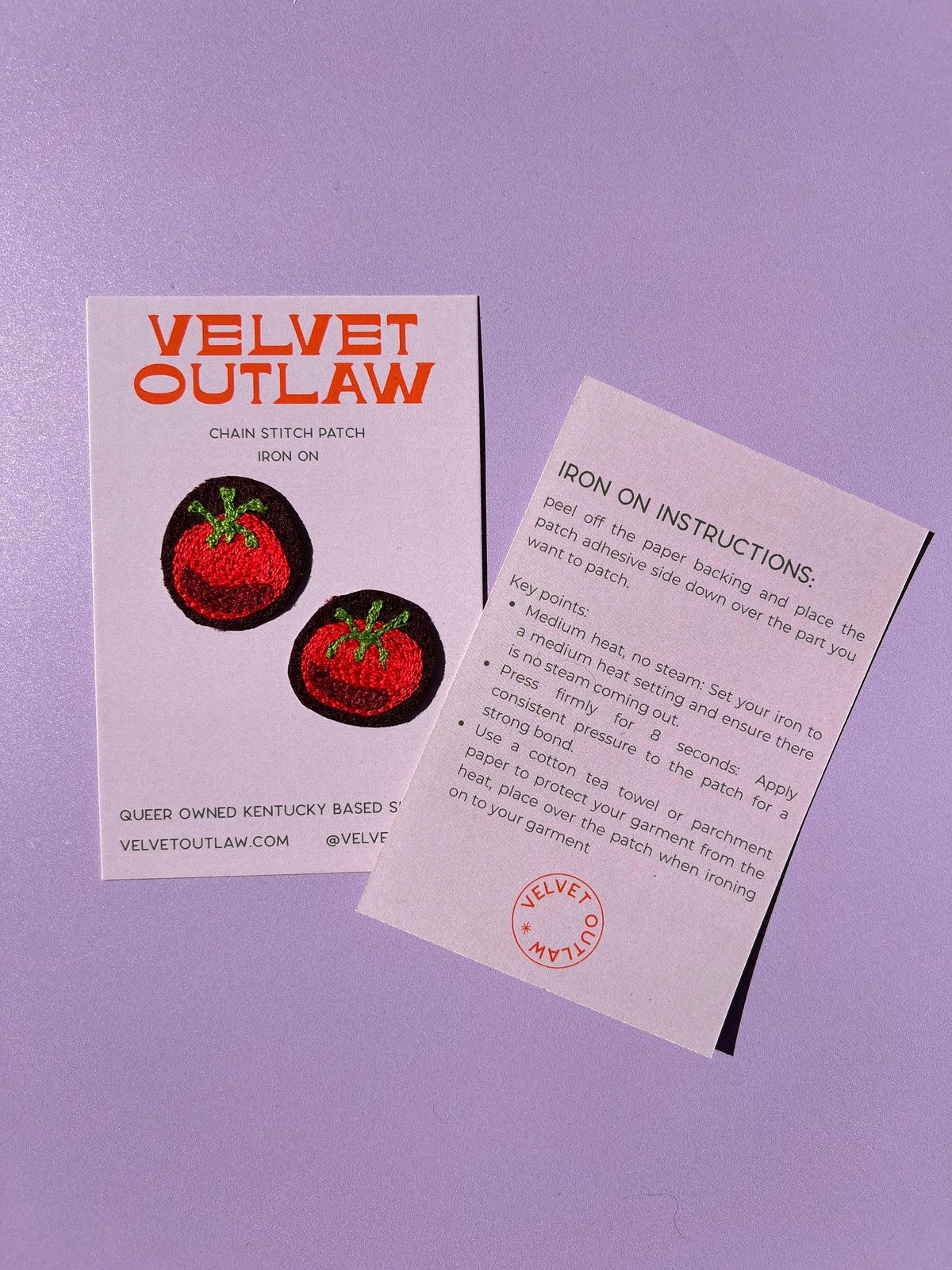 Velvet Outlaw - Tiny Tomato Chain Stitch Iron On Patch - Set of 2