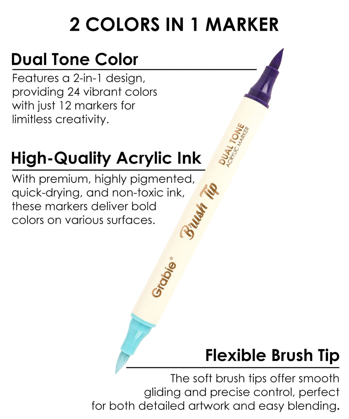 Grabie - Set of 12 Dual-Tip Acrylic Markers