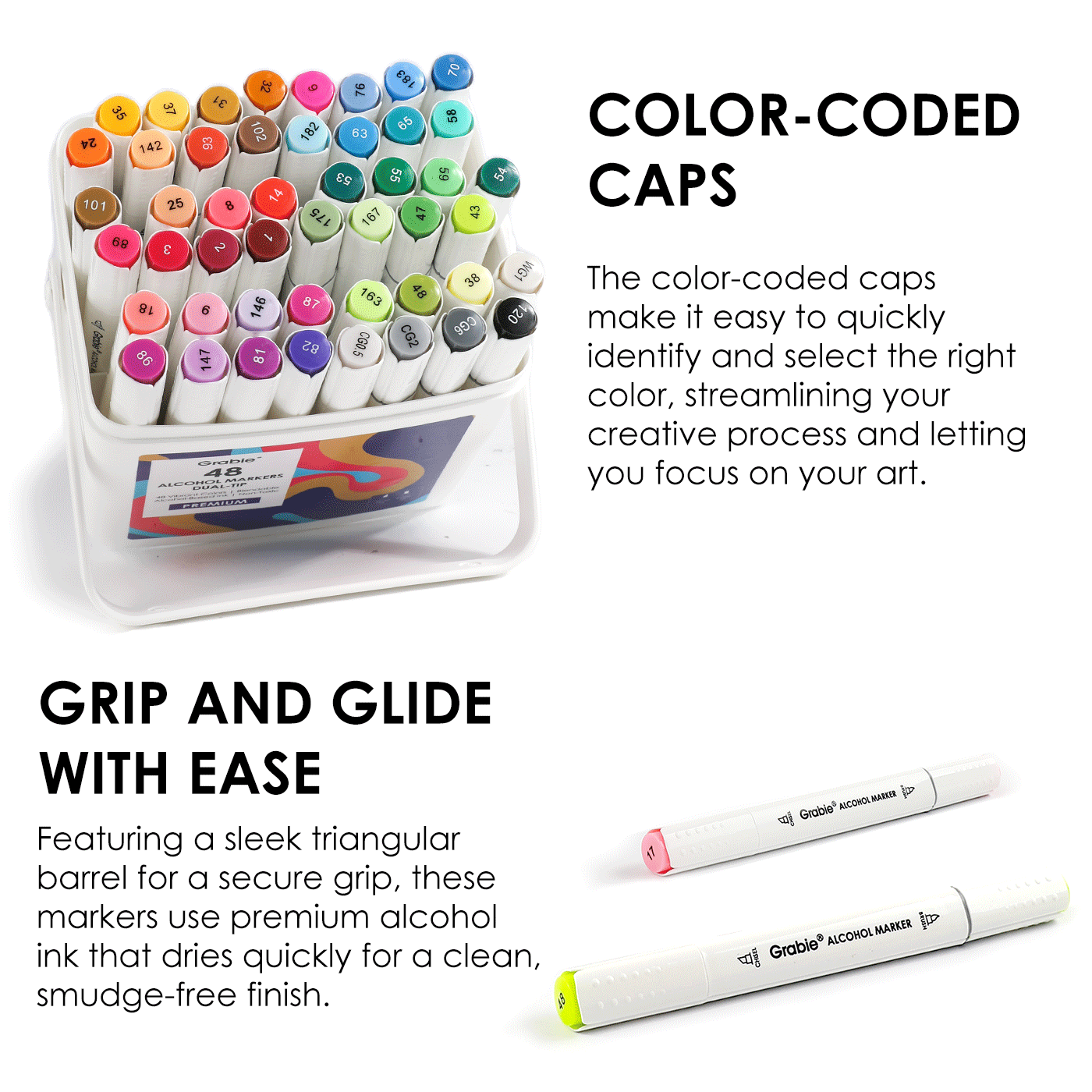 Grabie - Marker Set of 48 with Coloring Book, Dual-Tip Alcohol-Based