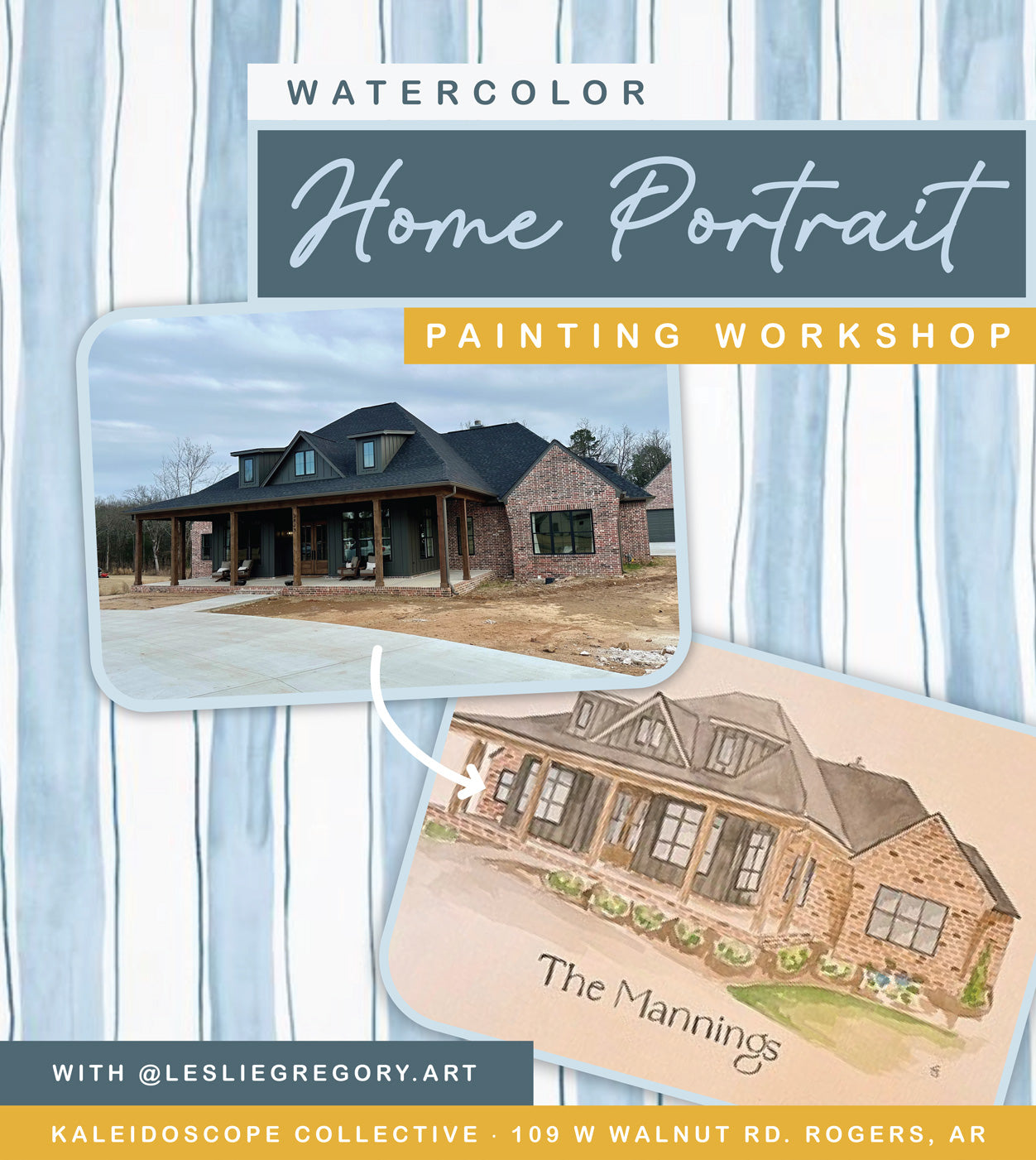 Watercolor Home Portrait Painting Workshop with Leslie Gregory Art 🎨